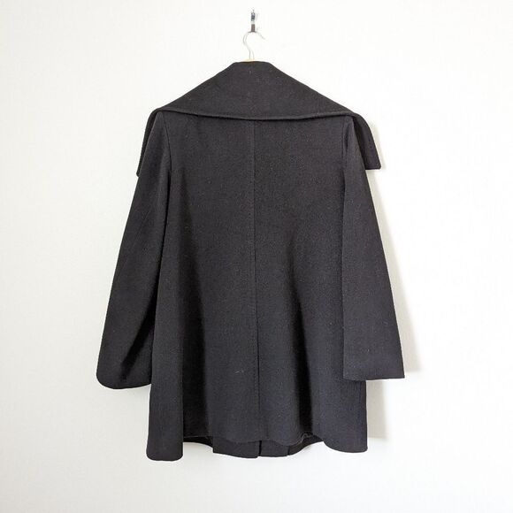 Fleurette black wool cashmere button front wide collar luxe heavy winter coat - Picture 6 of 7